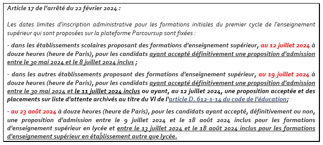 Parcourssup - dates limites d'inscription